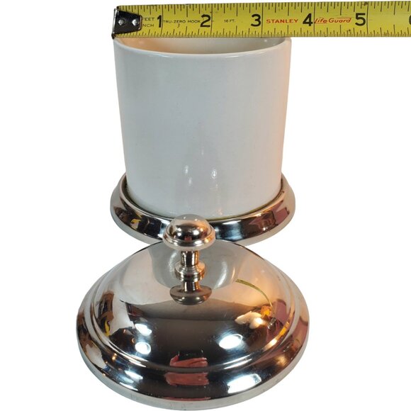Ceramic Jar/Canister with Lid. White & Chrome. Bathroom Cotton Ball/Swab Holder - Picture 6 of 6